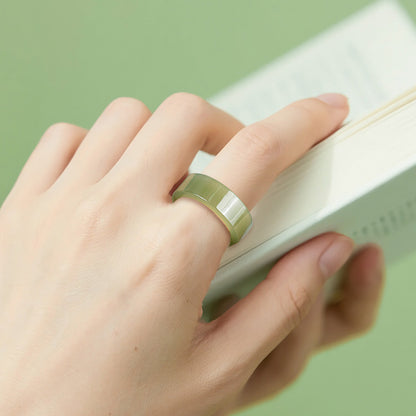 Straight-cut Square Icy Clear Water Light Cyan Hetian Jade Ring, Minimalist Premium Plain Ring, Festival Gift