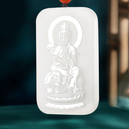 White Hetian Jade Patron Buddha Pendant, Eight Guardian Buddhas for Chinese Zodiac, Jade Plaque Ornament