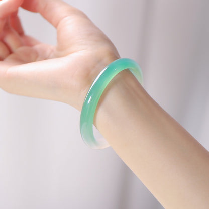 Mountain Scenery Chalcedony Bangle, Half-Mountain Half-Water Gradient Icy Transparent Jade Bracelet