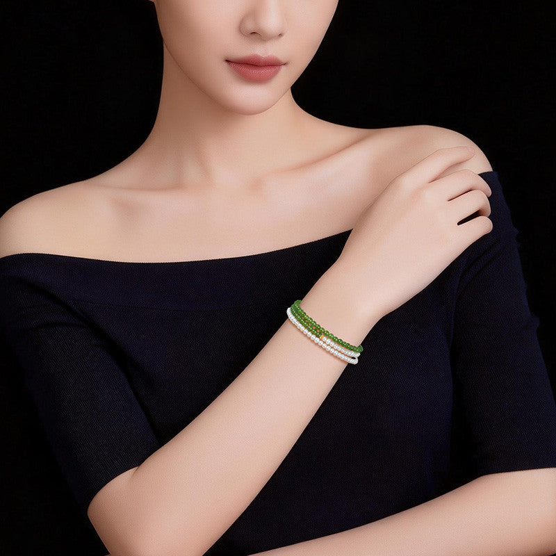 High-oil Apple Green Hetian Jasper Multi-loop Bracelet, Small Bead Bangle Style, Festival Gift