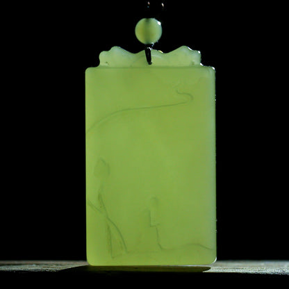 Pale Cyan Hetian Jade Enlightenment Plaque, Flower Blooms to See Buddha Jade Pendant
