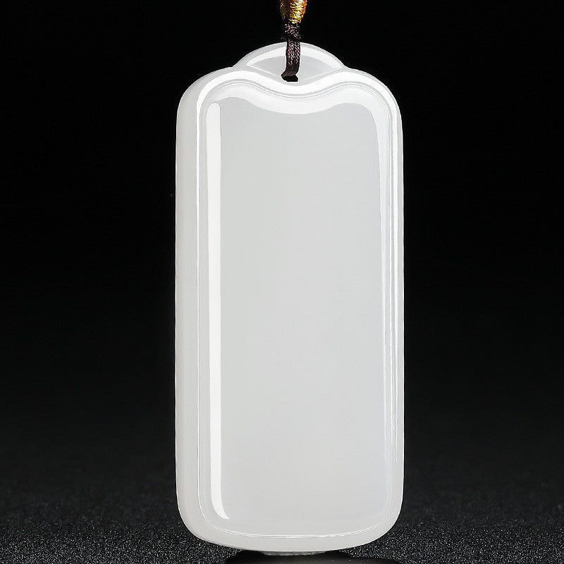 Unisex Hetian White Jade Pendant, Plain Peace Plaque Jade Charm