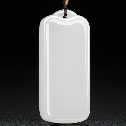 Unisex Hetian White Jade Pendant, Plain Peace Plaque Jade Charm