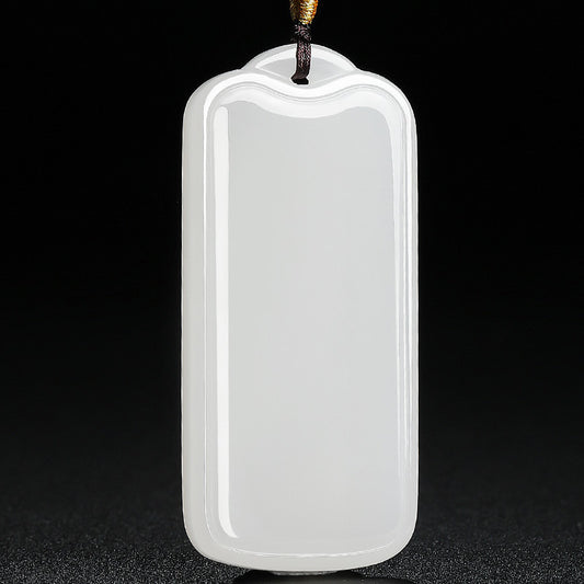 Unisex Hetian White Jade Pendant, Plain Peace Plaque Jade Charm