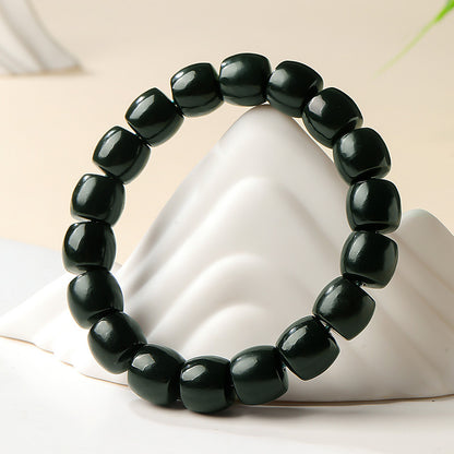 Unisex Straight-cut Green Hetian Jade Single-row Bracelet