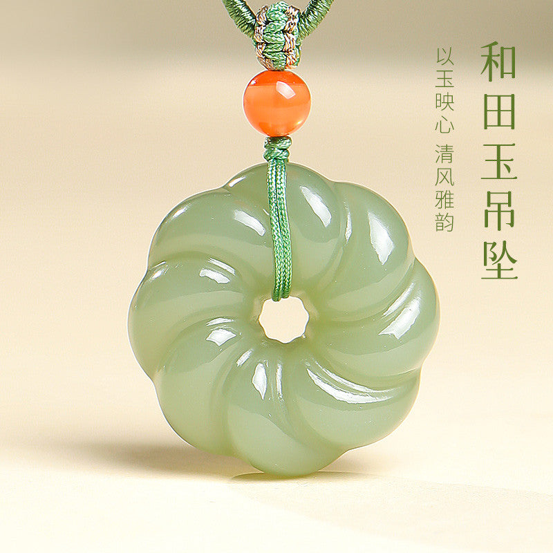 Pale Cyan Hetian Jade Twist Peace Buckle Pendant, Turn Bad Luck to Good Fortune Jade Charm
