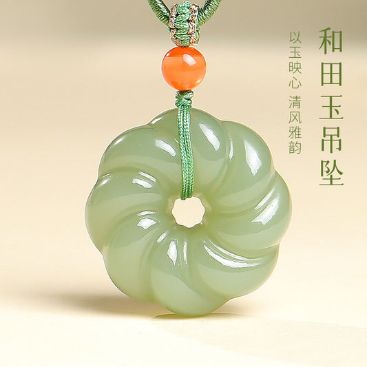 Pale Cyan Hetian Jade Twist Peace Buckle Pendant, Turn Bad Luck to Good Fortune Jade Charm