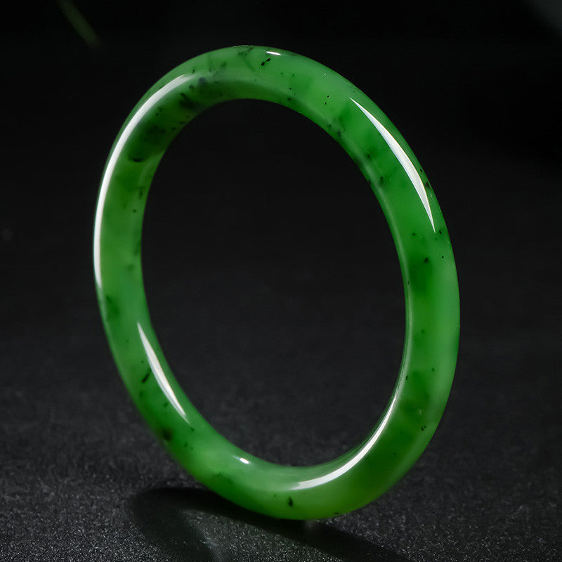 Spinach Green Hetian Jasper Round Bar Bangle, Multiple Inner Diameter Sizes Available