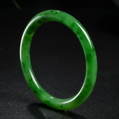 Spinach Green Hetian Jasper Round Bar Bangle, Multiple Inner Diameter Sizes Available