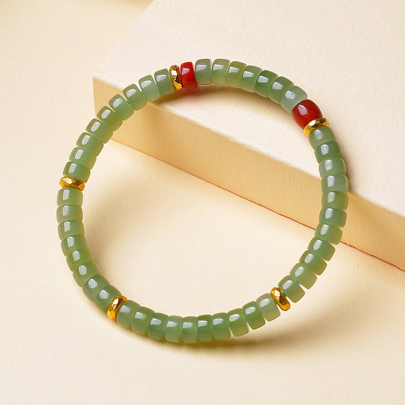 Premium Grade Pale Cyan Hetian Jade Bracelet, Straight-Cut Tablet Bead Single Loop Bangle