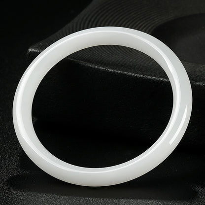 Slender Round Bangle, Pale Green & White Hetian Jade Beauty Bangle