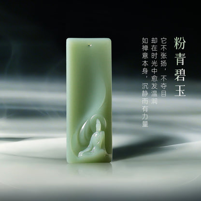 [Zen Series - Freedom] Hetian Jade Pendant, Unisex Green & Pink Cyan Enlightenment Jade Charm