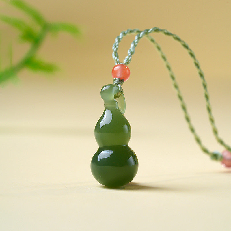 White & Lake Green Hetian Jade Small Gourd Pendant, Fortune Blessing Jade Charm