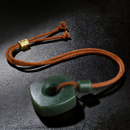 Chinese Retro Style Hetian Green Jade Square Plaque & Peace Buckle Pendant, Festival Gift