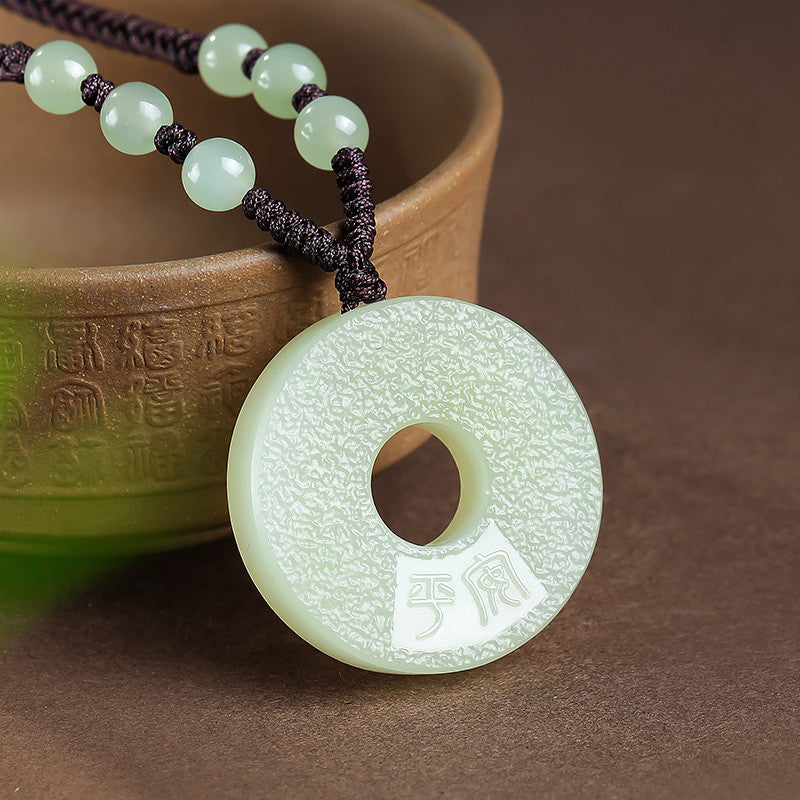 Hammer Grain Hetian Jade Safety Buckle Pendant, Unisex Jade Charm With Certificate