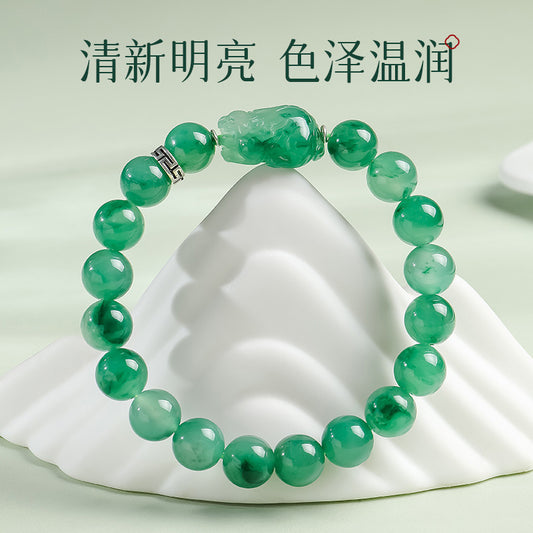 African Green Jade Bracelet, Unisex Floating Pattern Pixiu Beaded Bracelet, Ideal for Festival & Birthday Gift