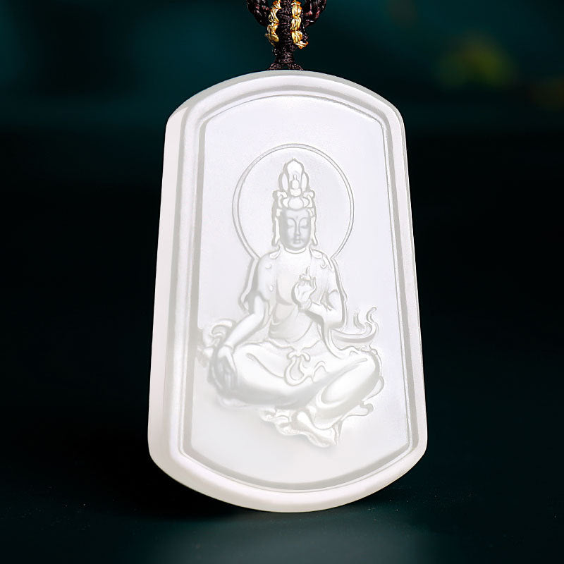 White Hetian Jade Guanyin Peace Plaque Pendant, Men's Jade Ornament
