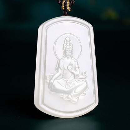 White Hetian Jade Guanyin Peace Plaque Pendant, Men's Jade Ornament