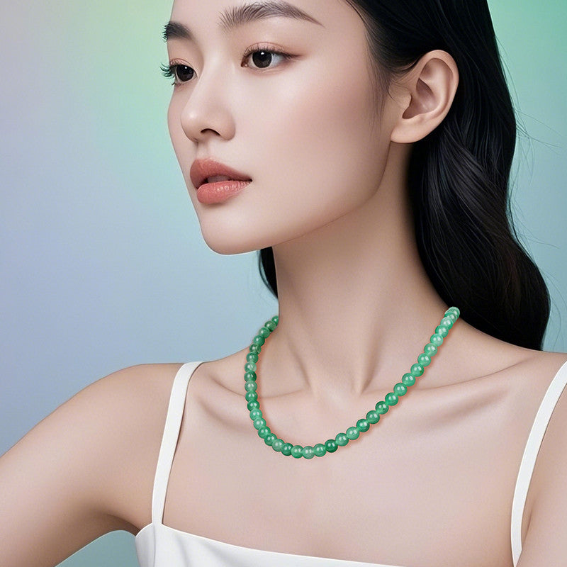 African Green Jadeite Necklace, Floating Flower Clavicle Chain, Elegant Ladies Jewelry, Gift for Mom & Elders