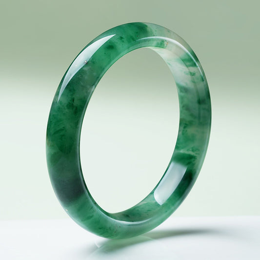 Floating Pattern African Green Jade Bangle, Multi-size Women Safety Bracelet, Gift for Mom & Elders