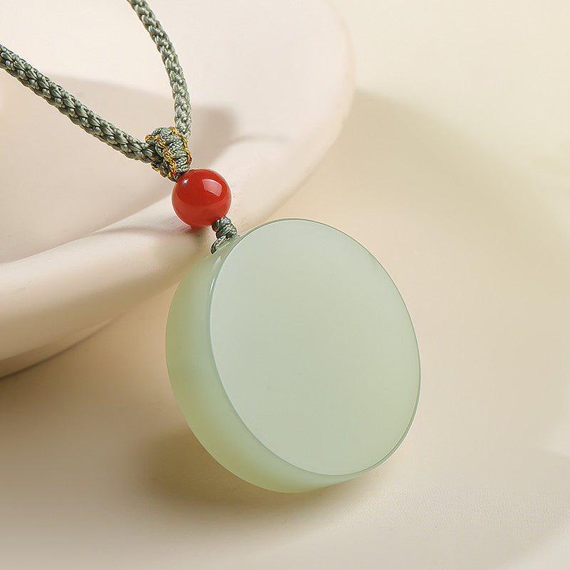 Unisex Hetian Pale Cyan Jade Round Plain Pendant