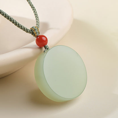 Unisex Hetian Pale Cyan Jade Round Plain Pendant