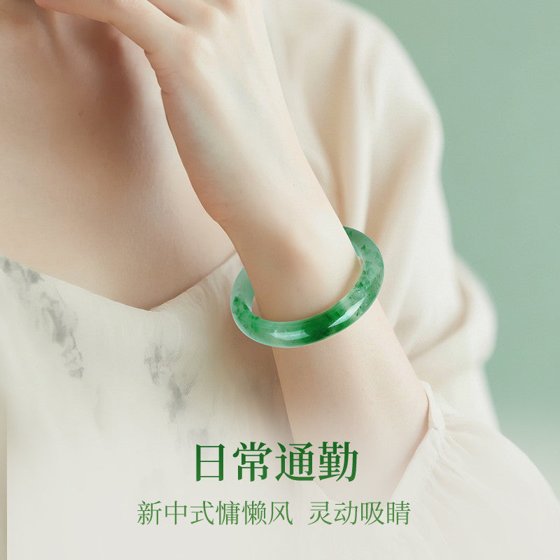Women's African Jade Bangle with Vivid Floating Patterns, New Chinese Style Peace Bangle, Gift for Mom & Girlfriend