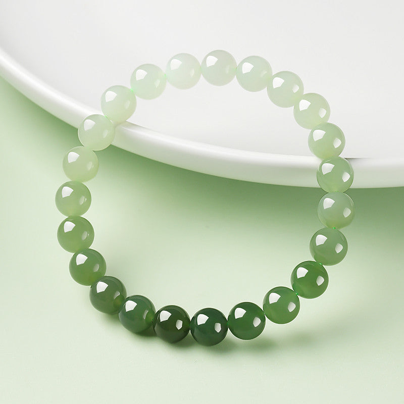 New Chinese Style Gradient Clear Water Hetian Jade Single Loop Bracelet, Holiday Gift for Elders