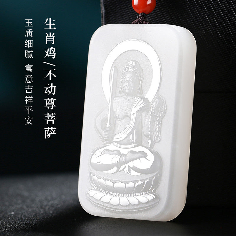 White Hetian Jade Patron Buddha Pendant, Eight Guardian Buddhas for Chinese Zodiac, Jade Plaque Ornament