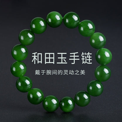 High-quality Hetian Jasper Bracelet, Slight Black Spinach Green Round Beads Jade Bangle, Festival Gift