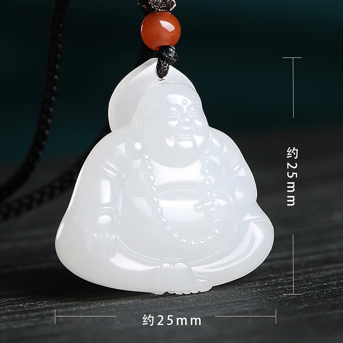 White Hetian Jade Buddha Pendant, Unisex Laughing Maitreya Buddha Jade Ornament