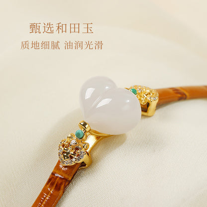 Rotatable Barrel Bead Jade Bracelet, Hetian Jade & Jadeite Wristband with Pixiu, Gift
