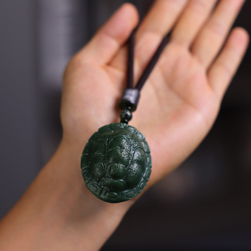 Men's Hetian Cyan Jade Turtle Shell Pendant & Hand Piece, Fortune All Over the World