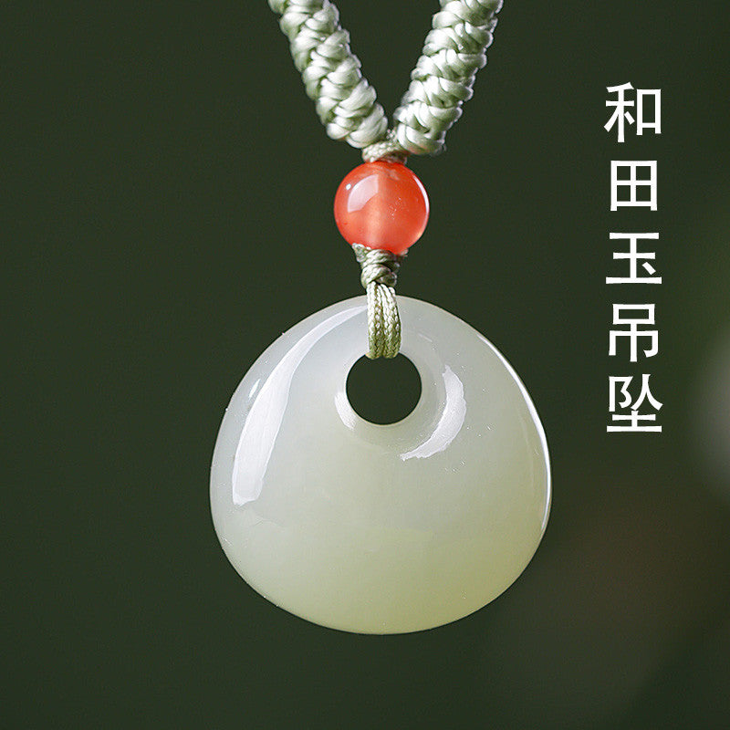 Unisex Light Cyan Hetian Jade Safety Lock Pendant