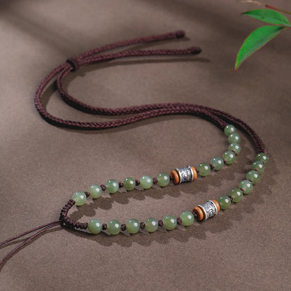Handmade DIY Hetian Jade Necklace with Braided Cords, Multiple Styles Available, With Certificate