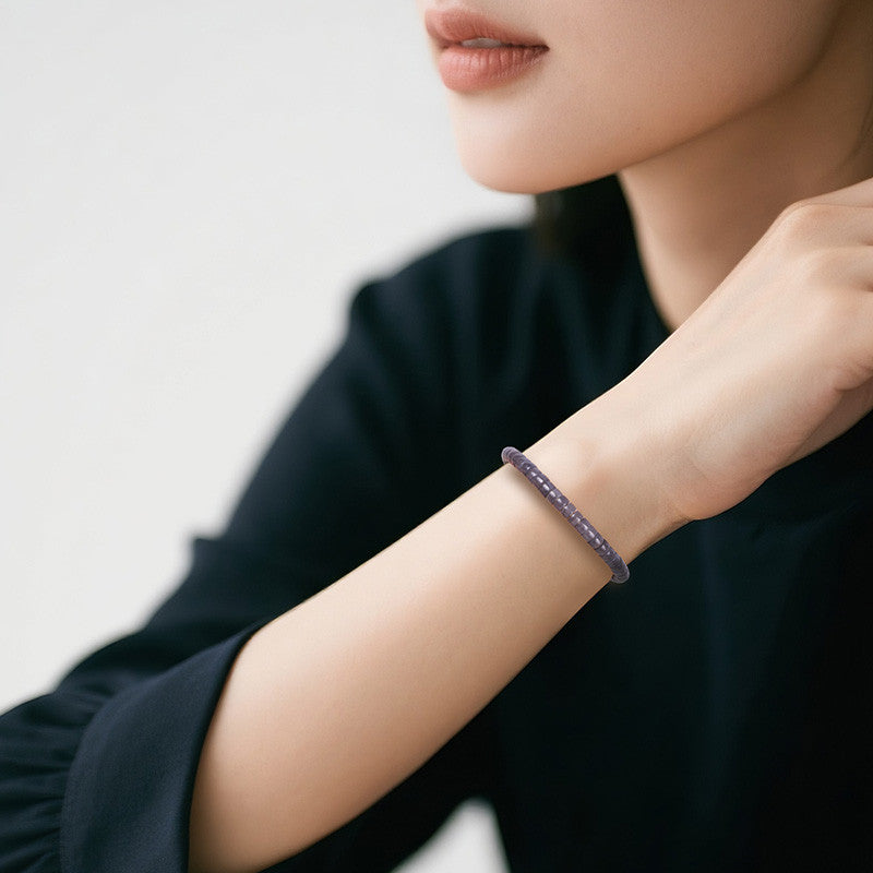 Pale Cyan Hetian Jade Bracelet, Straight-cut Tablet Bead Bangle for Women, Festival Gift