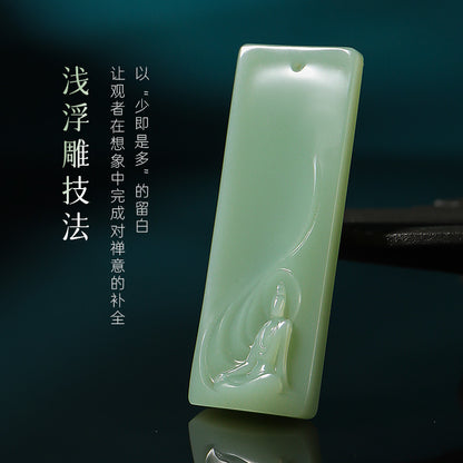 [Zen Series - Freedom] Hetian Jade Pendant, Unisex Green & Pink Cyan Enlightenment Jade Charm