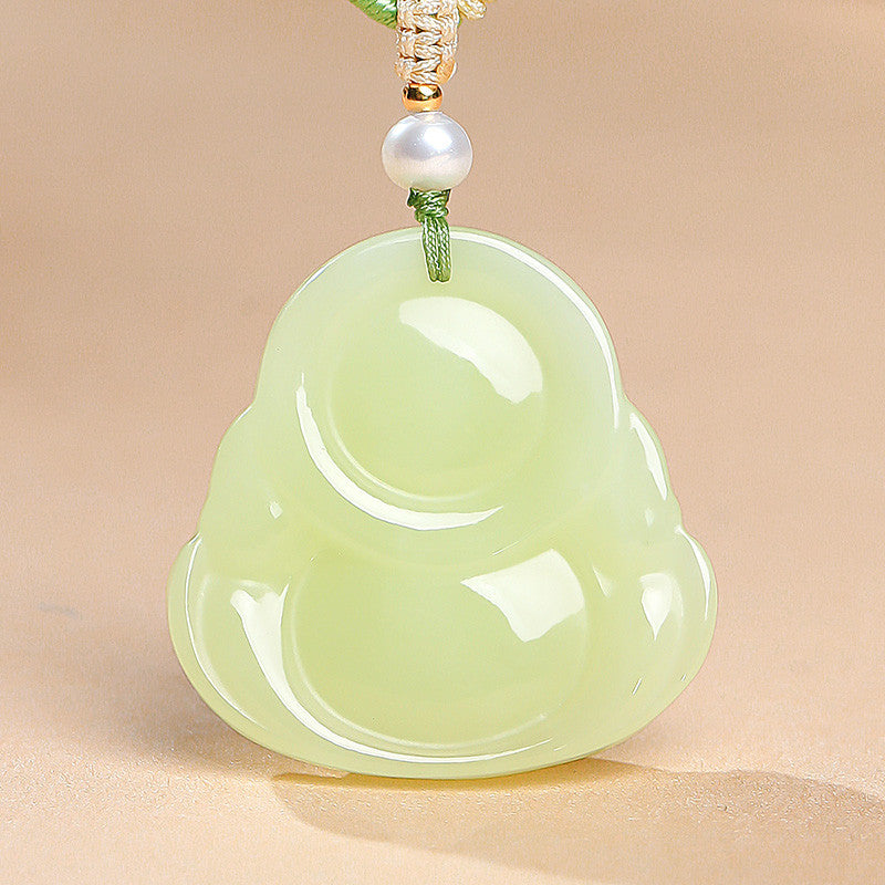 Blessing Harvest｜Yellow Skin Hetian Jade Double-Sided Carved Maitreya Pendant, Women Buddha Holiday Gift