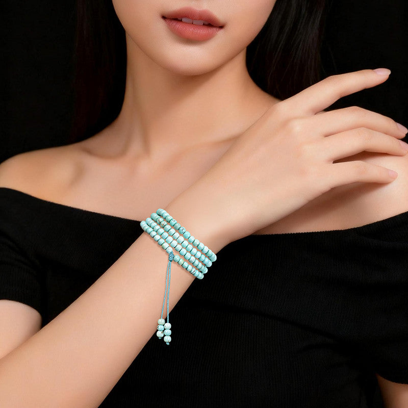 Unisex Turquoise Bracelet, Natural Raw High-Porcelain Old-Style Beads, New Chinese Style Multi-Layer Wenwan Bangle, Festival Gift