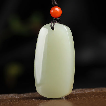 Master's Unique Piece, Hetian Jade Plain Pendant with Linear Carved Lotus, Unisex Jade Plaque