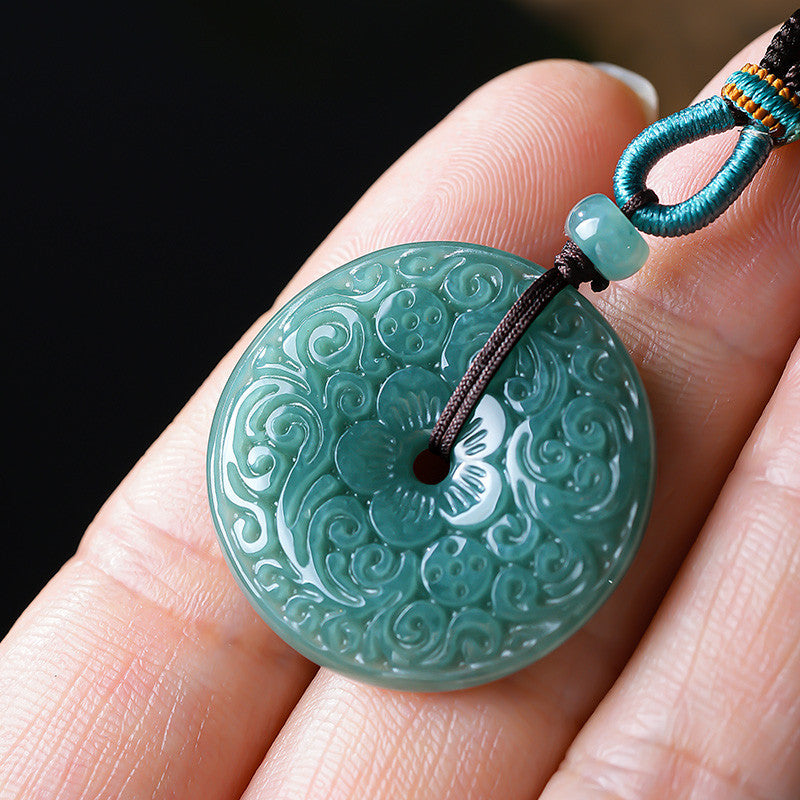 Blessing & Longevity | Blue Water Jadeite Swirl Pattern Safety Buckle Pendant, Women’s Holiday Gift