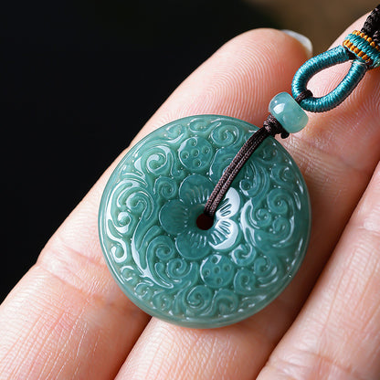 Blessing & Longevity | Blue Water Jadeite Swirl Pattern Safety Buckle Pendant, Women’s Holiday Gift