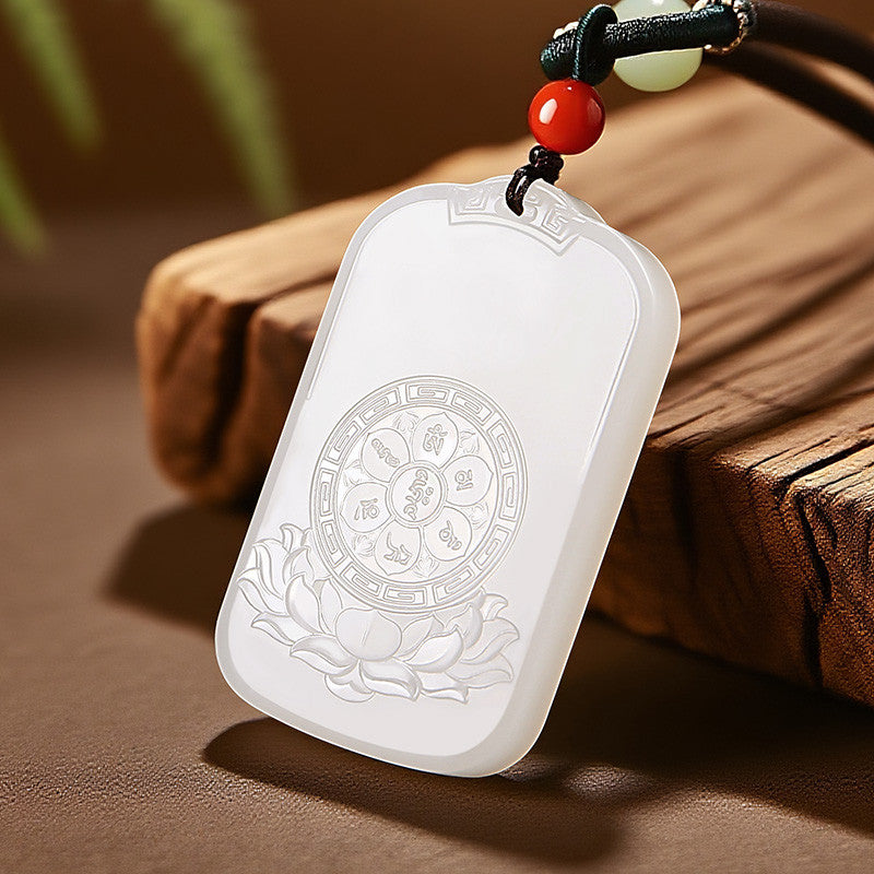 Masterpiece Hetian Jade Pendant, White Jade Sitting Guanyin, Double-sided Carving, Men's Style with Cord, Gift for Men
