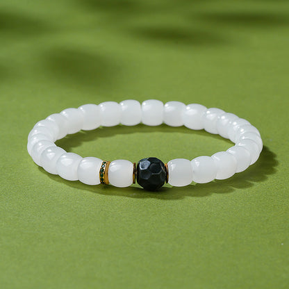 Custom-made White Hetian Jade Straight-cut Plain Bead Bracelet, Unisex Single-loop Jade Bangle