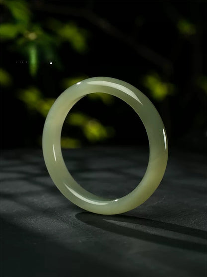 Natural Hetian Green Jade Bangle, Wide Moonlight Style Peace Bangle for Women, Authentic Jade Bracelet, Certified & Collectible Traditional Chinese Jewelry