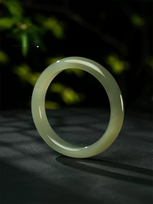 Natural Hetian Green Jade Bangle, Wide Moonlight Style Peace Bangle for Women, Authentic Jade Bracelet, Certified & Collectible Traditional Chinese Jewelry