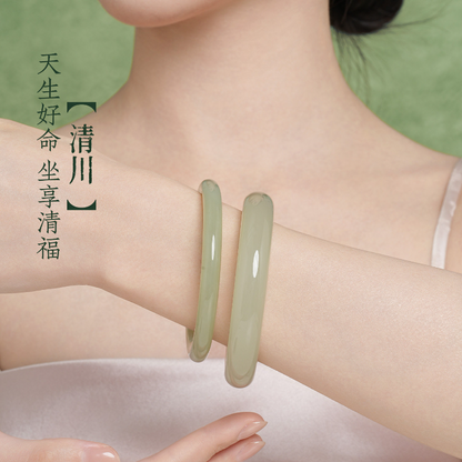 Natural Hetian Cyan Jade Bangle New Chinese Style Peace Bracelet Certified Collectible Birthday Gift for Women