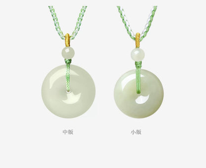 Round Green White Jade Safety Buckle Pendant, Traditional Chinese Style Unisex Jade Charm, Certified Authentic Collectible Ornament for Holiday & Anniversary