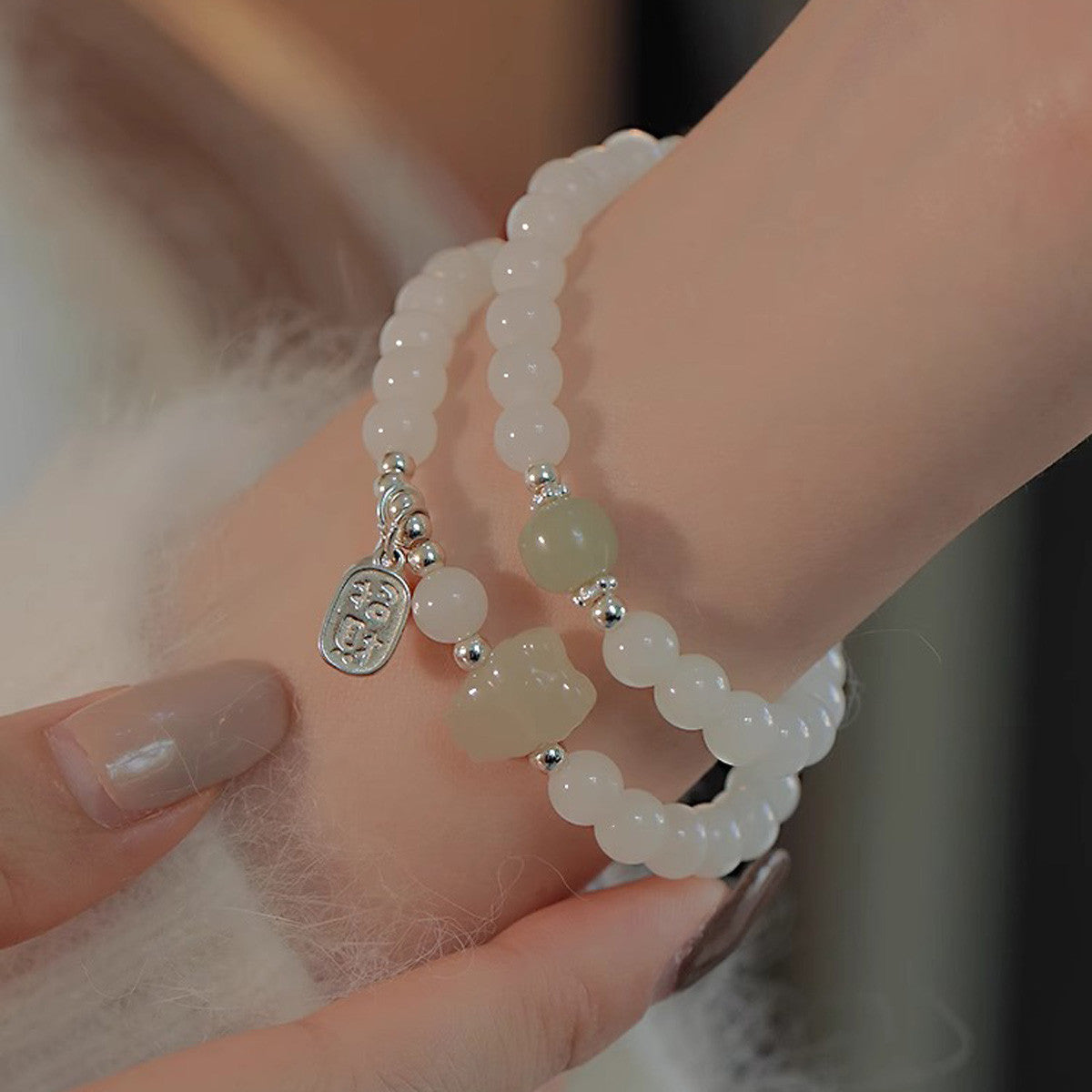 Cute Dragon Baby Hetian Jade Bracelet with S925 Silver, Chinese Style Jewelry for Women, Birthday Gift for Girlfriend, With Certificate & Collectible Value