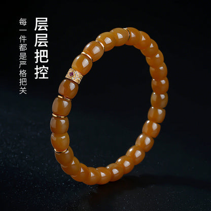 Women's Hetian Jade Bracelet, Glossy Sugar Material Barrel Beads Single-Circle Bangle, Festival Gift